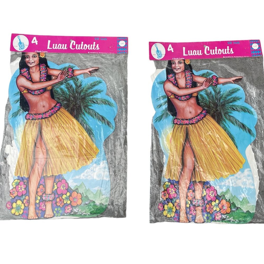 Vtg Hawaii Luau  Hula Dancer 20” Cutouts Lot of 2 Beistle Tiki Pineapple 1979